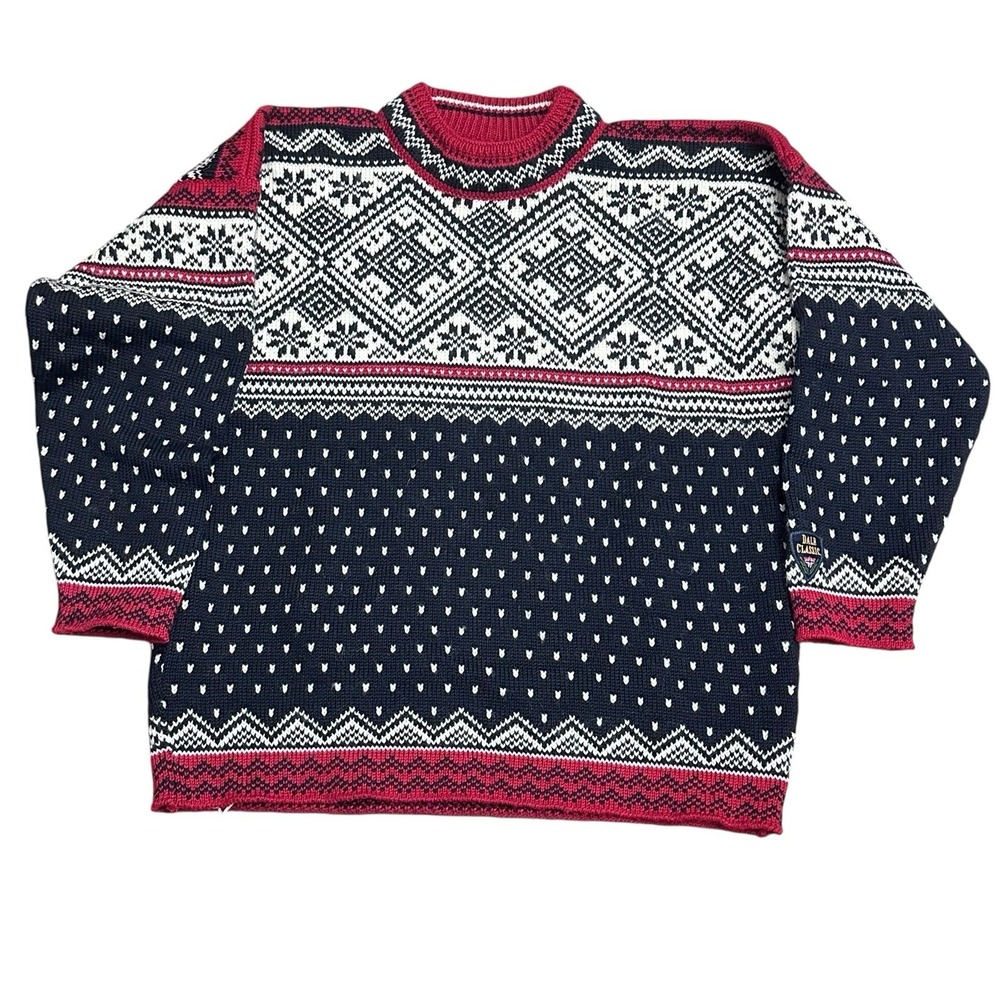 Authentic Vintage Dale Of Norway Wool Pull Over Sweater Size Large Red Black